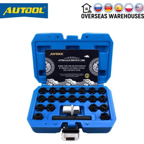 AUTOOL 22pcs Anti-theft Screw Sleeve Wheel Anti-Theft Lock Key Removal Tool for VW Audi Volkswagen VAG Polo Beetle Golf Lug Nuts