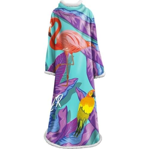 Velvet Plush Ultra Soft Throw Blanket Adorable Flamingo Pattern Sherpa Throw Blanket Animal Printed Washable With Sleeve