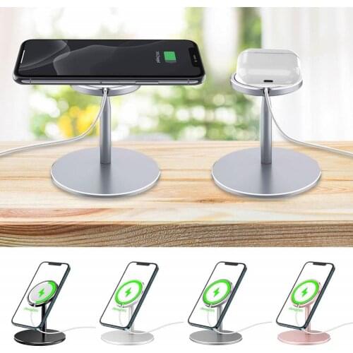 Wireless Folding Stand Magnetic Rotating Aluminum Alloy 360 Rotating Holder For Iphone12 15W Mag Safe Wireless Fast Charger