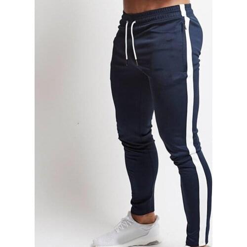 2021 New Casual Pants Side Striped Men Jogger Fitness Pants Sportswear Drawstring Skinny Sweatpants Long Trousers Track Pants
