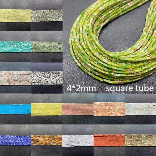 4*2MM Natural Stone Tube Beads Turquolse Unakite Lapis Cuboid Shape Loose Spacer Bead For Jewelry Making DIY Necklace Bracelet