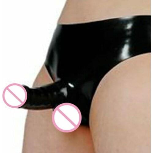 Handmade Black Mens Latex Briefs with Penis Sheath Rubber Underwear Condom Ball Customize
