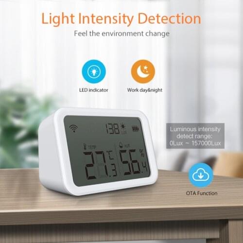 Tuya Zigbee Temperature Humidity Sensor Lux Light Detector Hygrometer Thermometer LCD Screen Work With IOS & Android APP