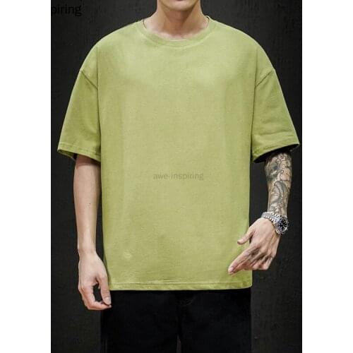 Summer Mens T Shirt 2021 Fashion Solid Tees Mens Oversized Hip Hop Short Sleeve Casual Cotton Streetwear Top Loose Normcore