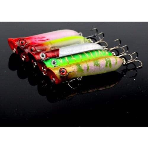 HENGJA 5PCS Floating Boutique Popper 8CM 11G Fishing Lure 6#Hook 3D Eyes Wobblers Tackle Isca Fishing tackle