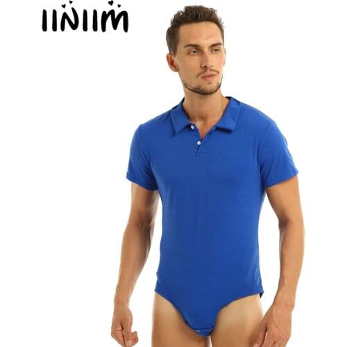 Iiniim Adult Babies Lover Mens Lingerie Teddies Shirts Turn-down Collar Jockstraps Bulge Pouch Bodysuit Romper Costumes Shirt
