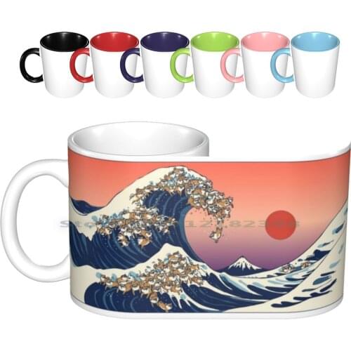 The Great Wave Of Shiba Inu Ceramic Mugs Coffee Cups Milk Tea Mug Shiba Inu Wave Ocean Japan Vintage Shiba Creative Trending