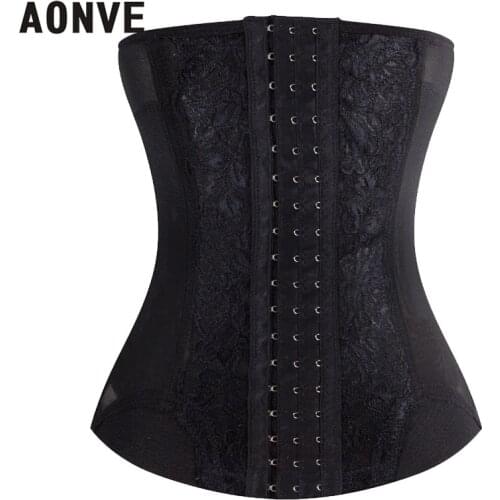 Aonve Lace Waist Trainer Modeling Strap Belly Sheath Weight Loss Waist Trainer Slimming Underwear Black Steel Bone Waist Corset