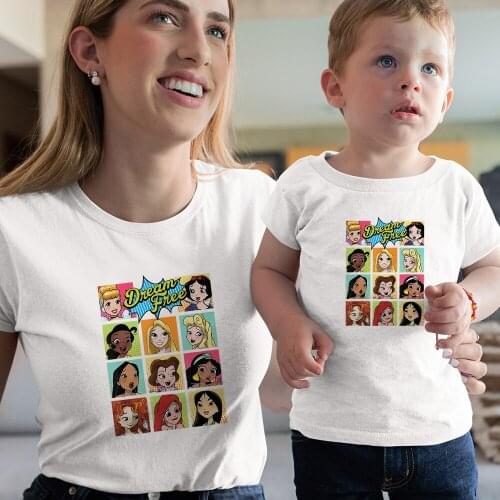 Summer New Products Disney Kawaii Princess Pattern Casual Outdoor Adult Unisex T-shirt Comfortable Color Family Look Outfits Tee