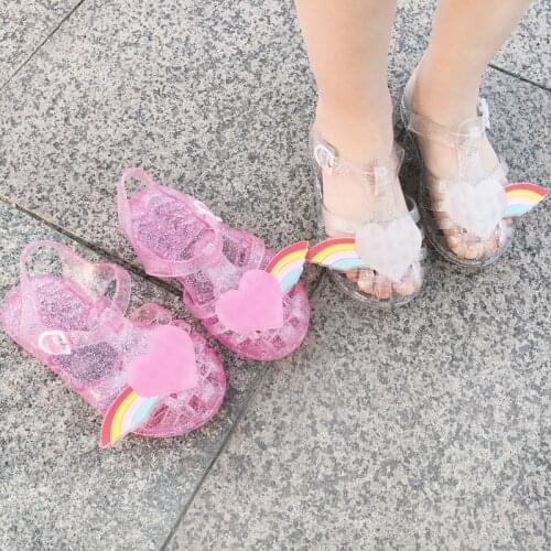 Toddler Girl Shoes Glitter Jelly Shell Baotou Kids Sandals Girls Cute Baby Slides Beach Soft Leather Pvc Hook Loop New Arrival