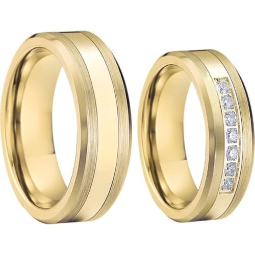 Love Alliance gold color Tungsten carbide jewelry finger ring proposal marriage couple wedding Rings for men and women