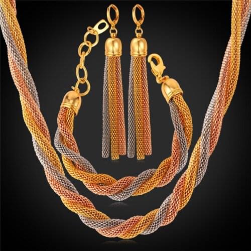 Multi Layer Necklace Jewelry Sets With Gift Box Trendy 3 Color Mesh Chain New Necklaces Bracelets Earrings For Women NEH318