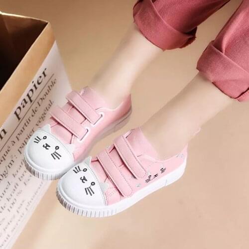 Fashion Girls Casual Shoes White Skate Sneakers For Toddlers Kids Childrens Anti-slid Sports Shoes Cute Cartoon Cat Kids Shoes
