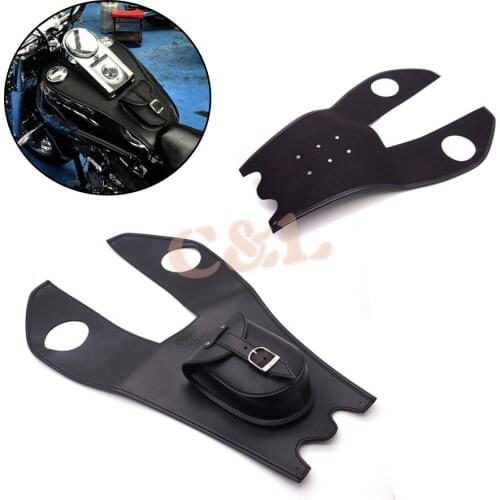 1Pcs Motorcycle Black PU Leather Dual Gas Tank Cap Bag Cover Panel Bag For Harley Touring