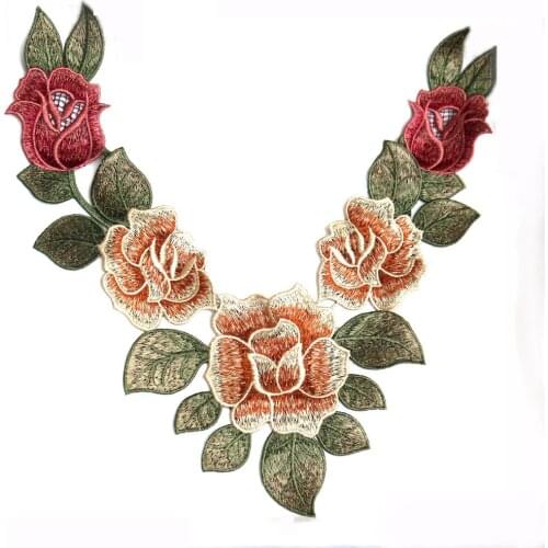 Collar patches for clothing 3D embroidered sewing Patches DIY sew on floral parches Embroidery applique for dresses