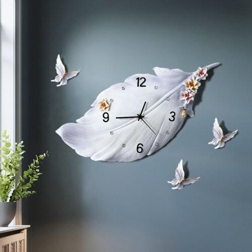 Nordic Luxury Wall Clock 3d Living Room Creative Modern Clocks Wall Home Decor Feather Wall Decor Horloge Murale Design Moderne