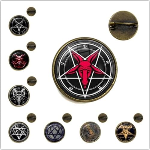 2019 Supernatural Pentagram Glass Dome Brooch Gothic Pendant Satanism Evil Occult Pentacle Jewelry Pagan Charm Gift For Friends