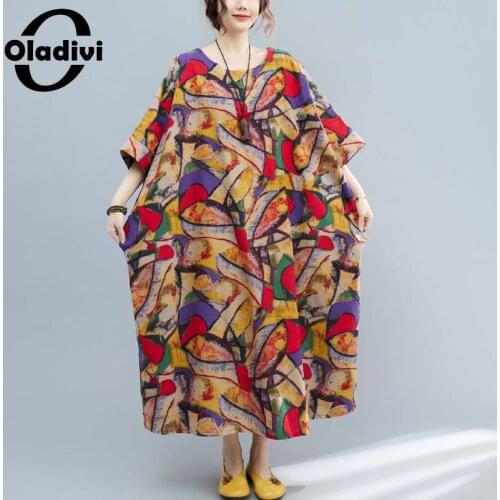 Oladivi Oversized Women Plus Size Clothing Cotton Linen Dress Summer Casual Long Dresses Robe 3XL 4XL 5XL 6XL 7XL 8XL 9XL 10XL