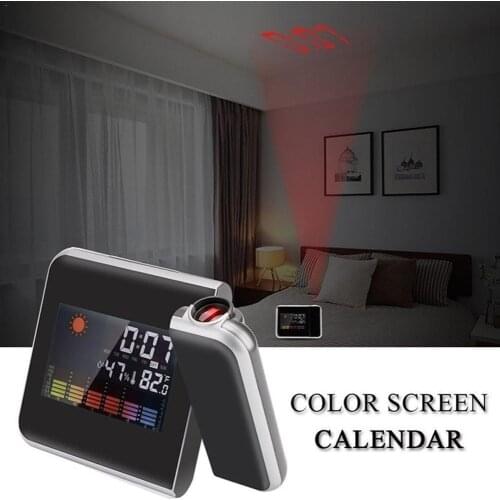 Digital Led Backlight Display Projection Alarm Clock Temperature Support Weather Humidity Thermometer Snooze Calendar W0X7