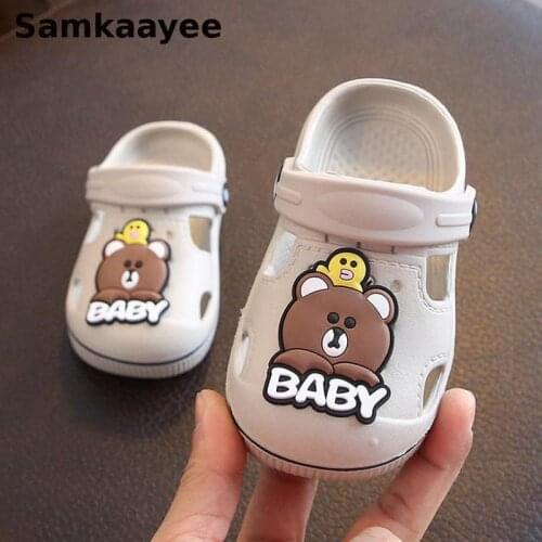 2-6y Kids Mules Clogs Summer Baby Girls Boys Sandals Cartoon Bear Toddler Beach Slippers Children Flat Heel Cute Garden Shoes 20