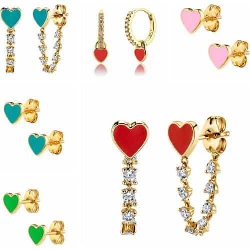 925 Sterling Silver Ear Needle Enamel Heart Stud Earrings For Women Crystal Long Tassel Fashion Simple Earrings Party Jewelry