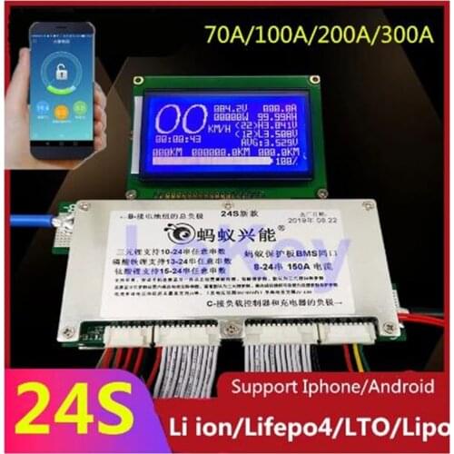 Smart BMS 24S 72V 60V 48V Lifepo4 li-ion Lipo LTO Battery Protection Board BMS 300A 200A 100A 70A with Bluetooth APP and screen