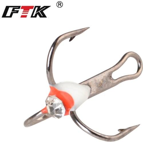 FTK 5pcs/pack High Carbon Steel Winter ice Fishing Treble Hooks With 3D EYE 6/8/10/12# Barbed Fishhooks Fishing Tackle