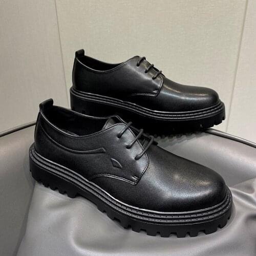 Mens Dress Shoes Trend Wild Fashion Mens Shoes Low Top Thick-soled Shoes Men Leather Shoes