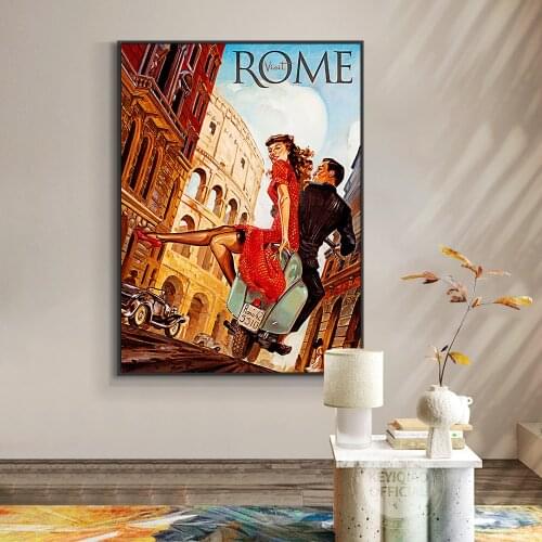 New York Roman London Europe World City Tour Travel Vintage Landscape Poster Prints Wall Art coated Painting Room Home Decor