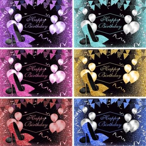 Woman Girl Birthday Backdrop Golden Glitter Rose Balloon High Heels Ribbon Party Decor Prop Photography Background Photo Studio