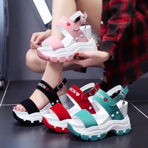 2021 New Platform Sandals Women Summer Chunky High Heels Female Wedges Shoes for Women Fish Toe Red Sandalia Feminina