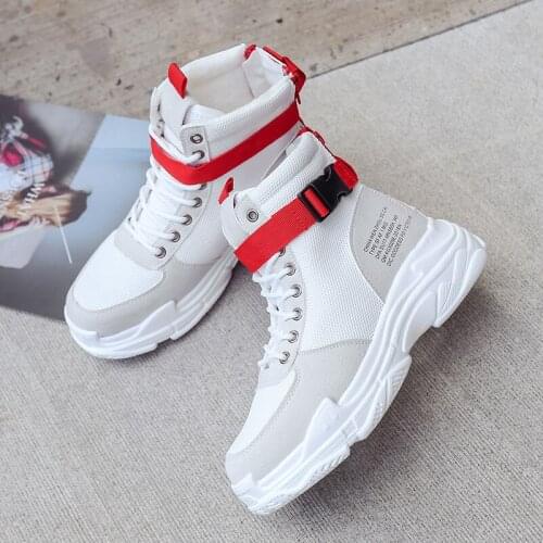 Womens sneakers spring and autumn Color matching high-top lace up fashion trend Casual platform walking womens shoes U27-06