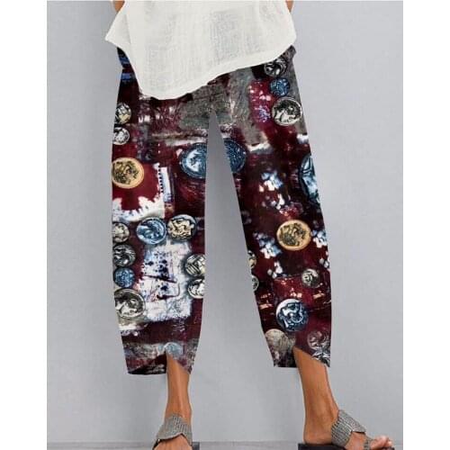 Women Loose Pantalon Plus Size Streetwear Elastic Waist Floral Printed Pants Casual Wide Leg Trousers Harem Pants