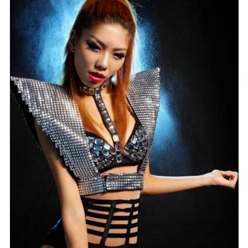 Sexy Nightclub Woman Stage Outfit Ds Show Clothes Vest Sequins Female Singers Armor Gold Sliver Dj Performance Costumes