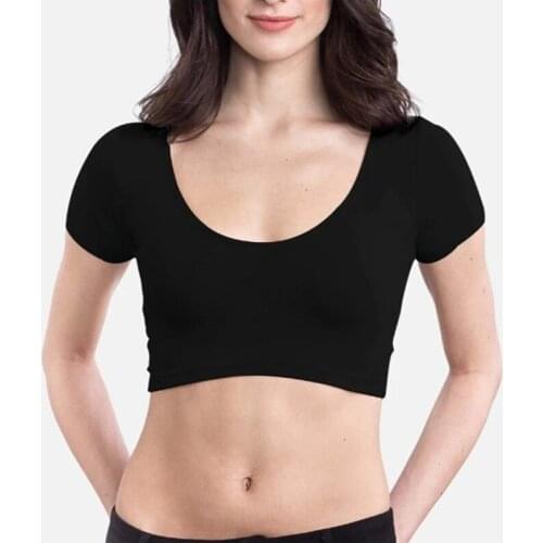 Live 100% Sweat Stain Free Women nude Ultra-soft luxurious Reversible neckline sweatproof undershirt white Crop Top t-shirt