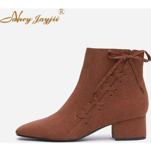 Winter Shoes Adult Lady Chelsea Boots Sewn Ankle Pullover Round Head High Heels Spring Autumn Mature Fashion Casual 2019