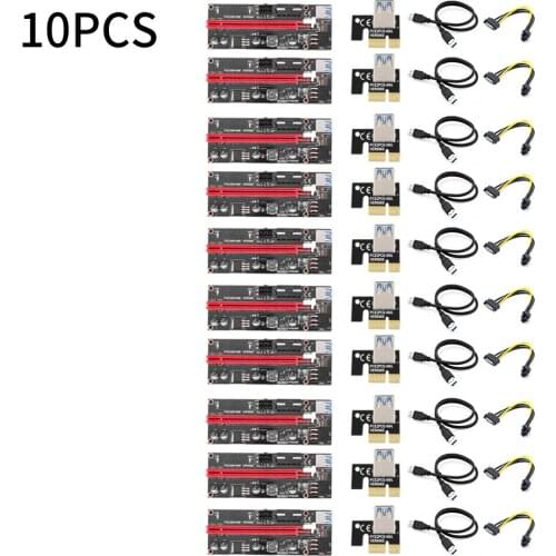 10 Pcs PCI-E pcie Riser 009S Express 1X 4x 8x 16x Extender PCI E USB Riser 006C Dual 6Pin Adapter Card SATA 15pin for BTC Miner