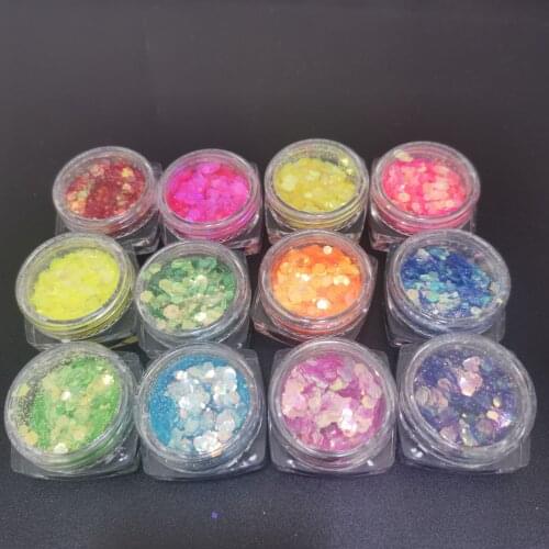 12jars/set Mix Size Nail Glitter Sequins Holo Hexagon Chunky Films 3D Manicure Patch DIY Flake Sequins Kits