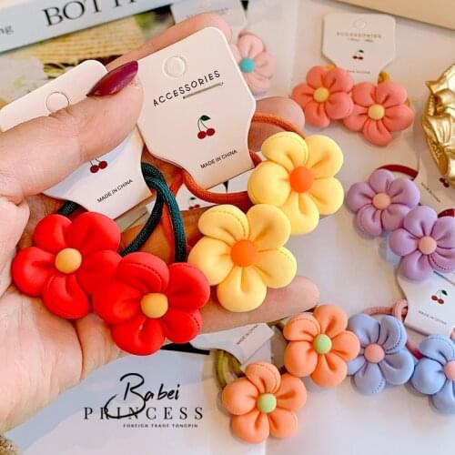 2Pcs/Set Children Cute Flower Rubber Bands Girl Sweet Princess Elastic Hair Bands Cute Hair Accessories Mini Hair For Girls