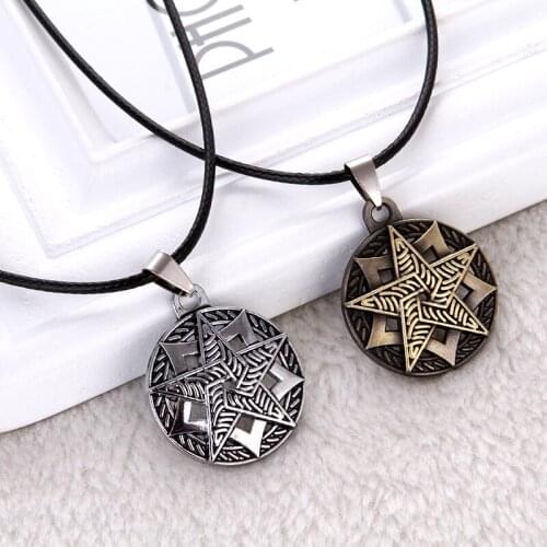 2019 Retro double layer six-star necklaces pendants men round tag pentagram pendant necklace women statement necklace