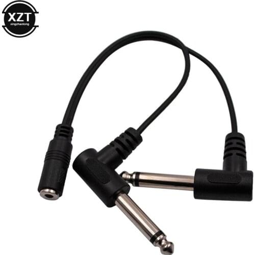 3.5mm Mini 1/8 inch TRS Stereo Female Jack to Dual 1/4 6.35mm Male Plug Mono TS Right Angle Audio Adapter Y Splitter Cable