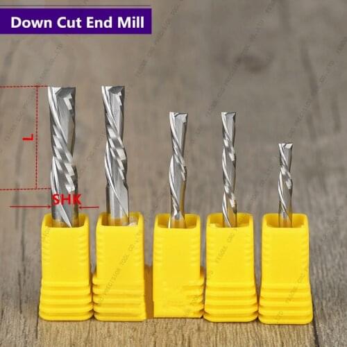 5PCS,Free Shipping 2 Flutes Down cut end mill,Left Helical solid Carbide Milling cutter,Cutting Grooving Wood, Plastic Board PVC