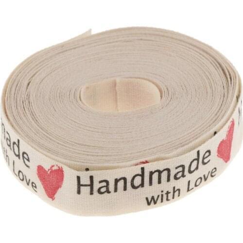 5 Yards 15mm Hand Made with Love Heart Printed Cotton Ribbon