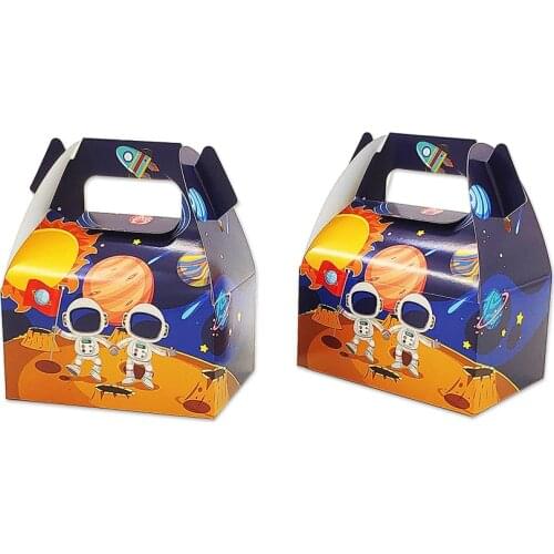 6pcs Candy Box Cake Gift Bags Snack Container Kids Birthday Party Baby Shower Supplies Astronaut Spaceship Solar Space Deco