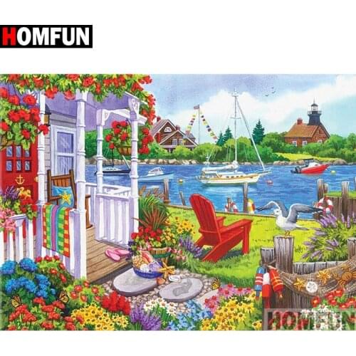 HOMFUN Full Square/Round Drill 5D DIY Diamond Painting "Flower boat" 3D Embroidery Cross Stitch 5D Home Decor A13390