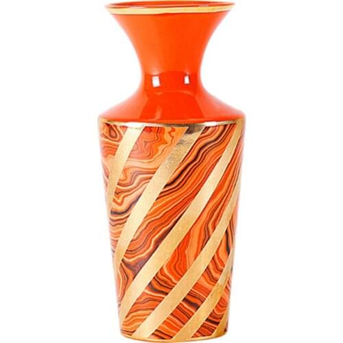 American Orange Ceramic Vase Flower Pot Luxury Large Vase Decoration Creative Striped Vases Nordic Home Living Room Decoration