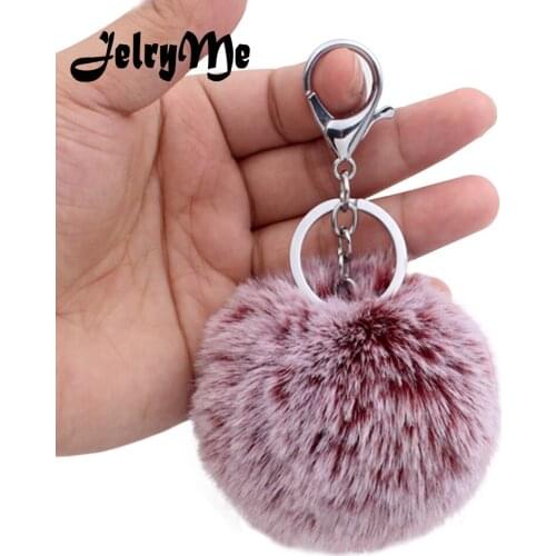 Chaveiro Frost Color Pom Pom Keychain For Women Christmas Gift Fluffy Ball Key Chains Faux Rabbit Ear Fur Charm Bag Key Ring Car