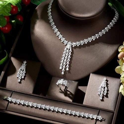 HIBRIDE Elegant Leaf Drop Earring African Nigerian Wedding Bridal Necklace and Earrings Set juego de joyas para mujer N-1305