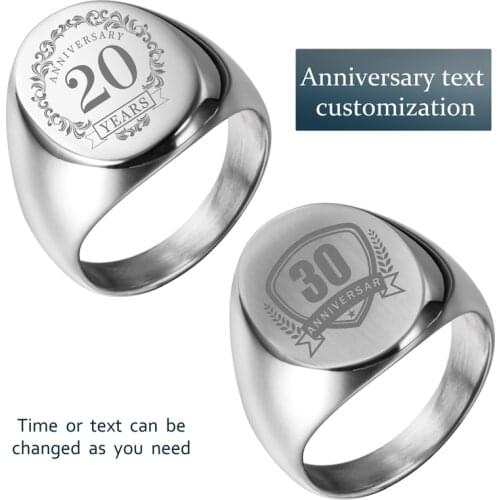 HAWSON Custom Rings Engraved LOGO Name Polished&Brush Oval Rings for Men Women Anniversary Jewelry
