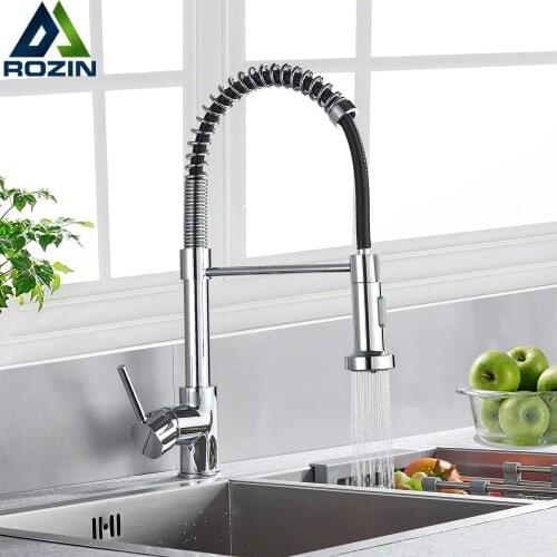 Chrome Kitchen Faucets Brass Faucets for Kitchen Sink Single Lever Pull Down Spring Spout Mixers Tap Hot Cold Water Crane